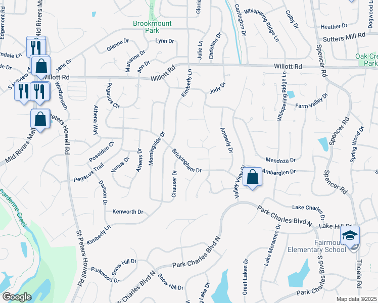 map of restaurants, bars, coffee shops, grocery stores, and more near 1615 Fairwood Forest Drive in Saint Peters