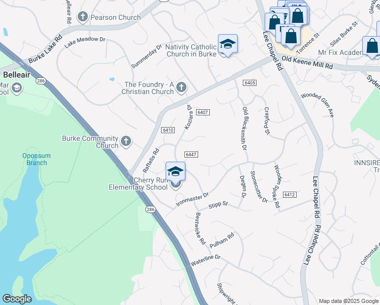 map of restaurants, bars, coffee shops, grocery stores, and more near 9708 Glenway Court in Burke
