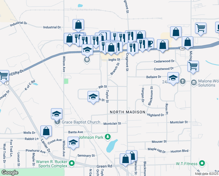 map of restaurants, bars, coffee shops, grocery stores, and more near 607 8th Street in Madison