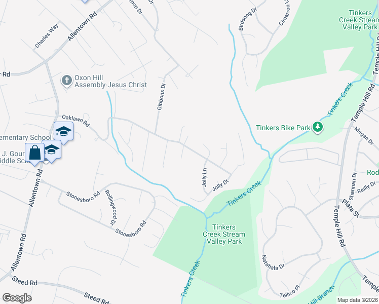 map of restaurants, bars, coffee shops, grocery stores, and more near 3907 Oaklawn Road in Fort Washington