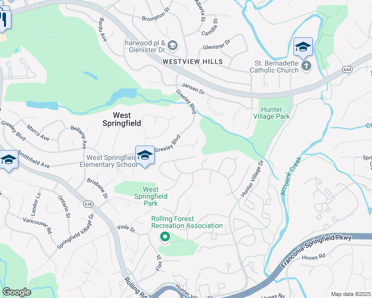 map of restaurants, bars, coffee shops, grocery stores, and more near 7835 Anson Court in West Springfield