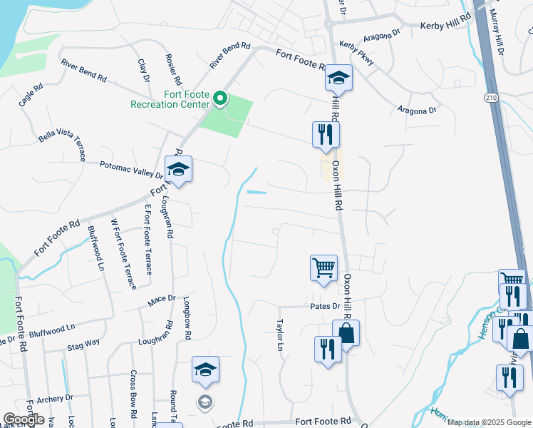 map of restaurants, bars, coffee shops, grocery stores, and more near 16 Notley Road in Fort Washington
