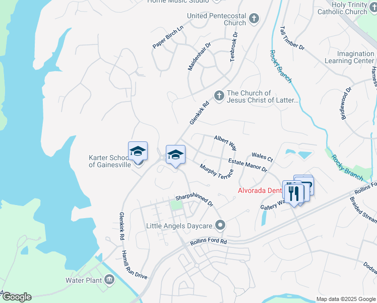 map of restaurants, bars, coffee shops, grocery stores, and more near 14248 Murphy Terrace in Gainesville