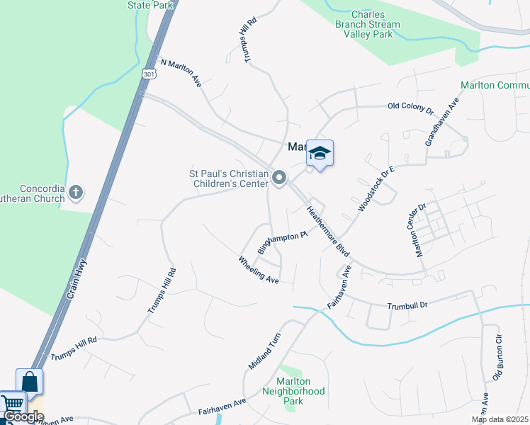 map of restaurants, bars, coffee shops, grocery stores, and more near 8615 Monmouth Drive in Upper Marlboro