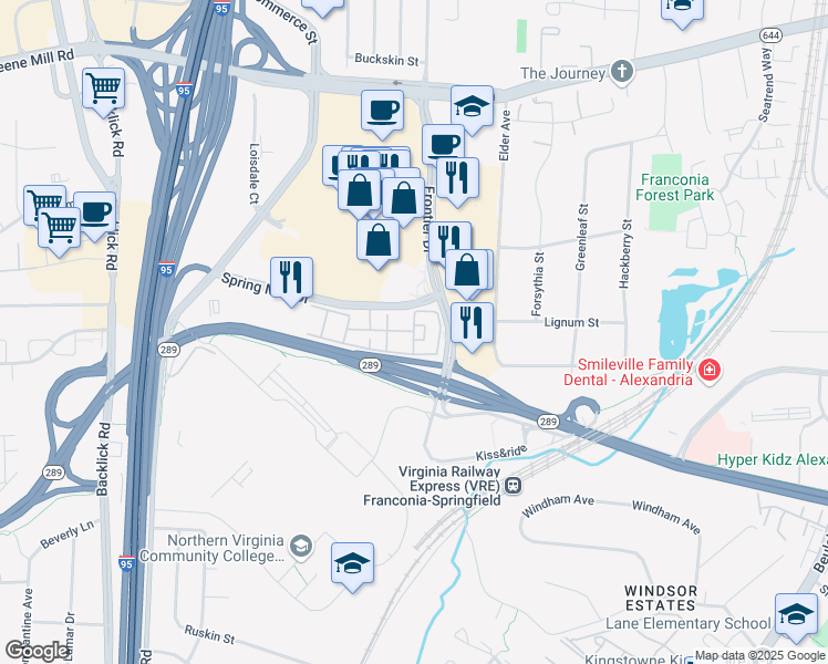 map of restaurants, bars, coffee shops, grocery stores, and more near Comet Circle in Springfield
