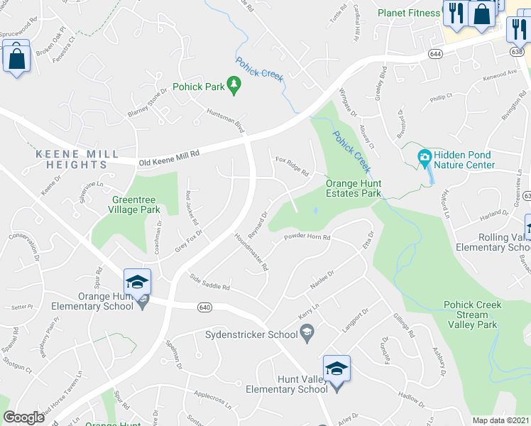 map of restaurants, bars, coffee shops, grocery stores, and more near 6704 Reynard Drive in Springfield