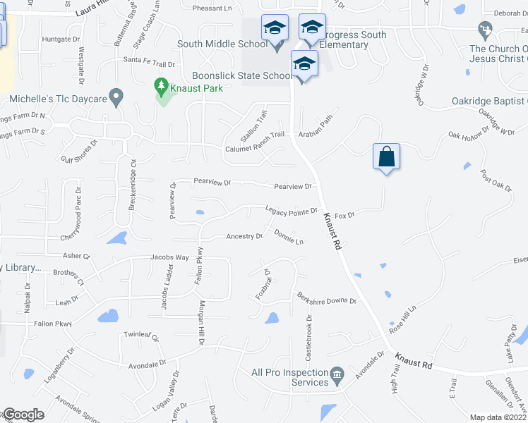map of restaurants, bars, coffee shops, grocery stores, and more near 522 Legacy Pointe Drive in St. Peters