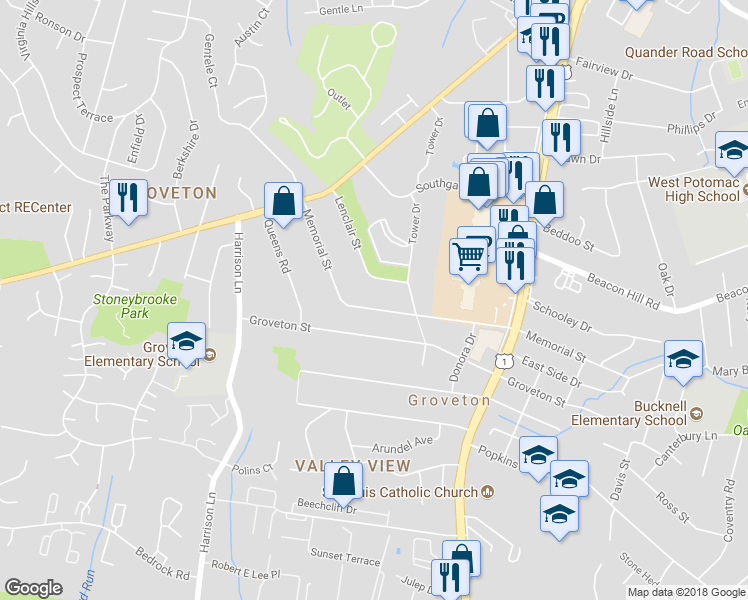 map of restaurants, bars, coffee shops, grocery stores, and more near 3308 Memorial St in Alexandria
