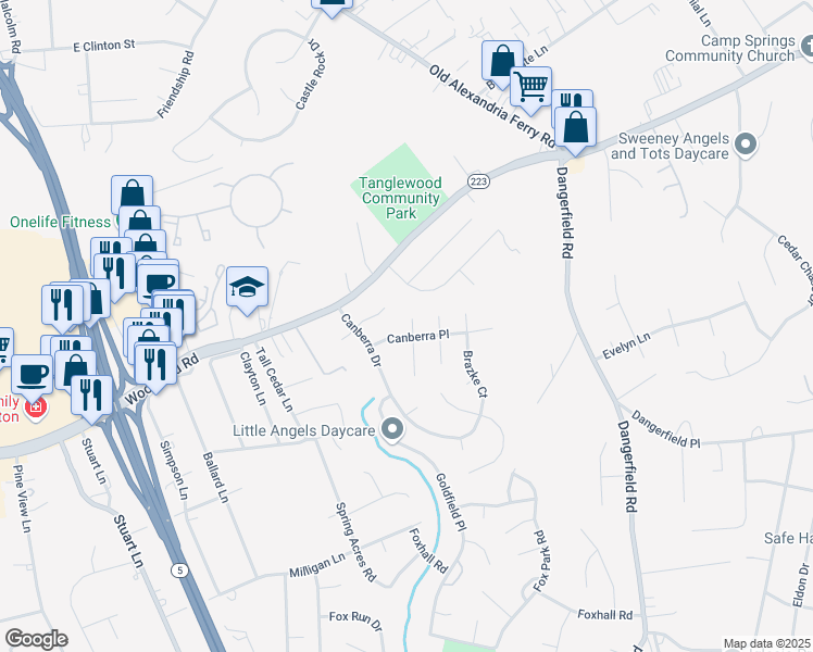 map of restaurants, bars, coffee shops, grocery stores, and more near 8705 Bolero Court in Clinton