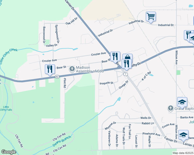 map of restaurants, bars, coffee shops, grocery stores, and more near 2355 Seneca Drive in Madison
