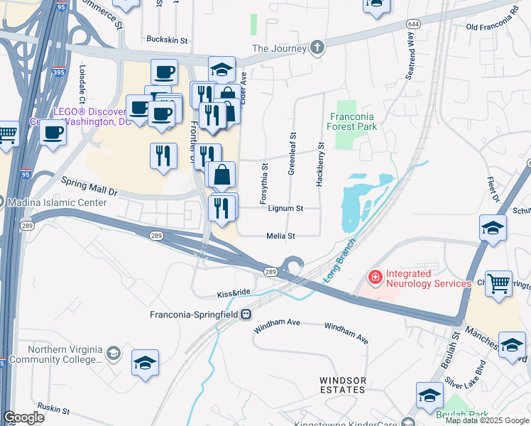 map of restaurants, bars, coffee shops, grocery stores, and more near 6447 Lignum Street in Springfield