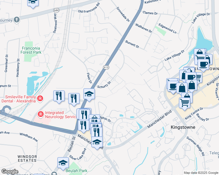 map of restaurants, bars, coffee shops, grocery stores, and more near 6200 Sage Drive in Alexandria
