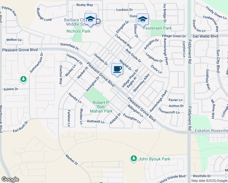 map of restaurants, bars, coffee shops, grocery stores, and more near 5033 Billington Lane in Roseville