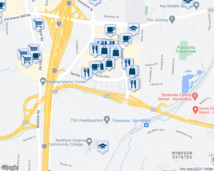 map of restaurants, bars, coffee shops, grocery stores, and more near 6807 Junction Boulevard in Springfield