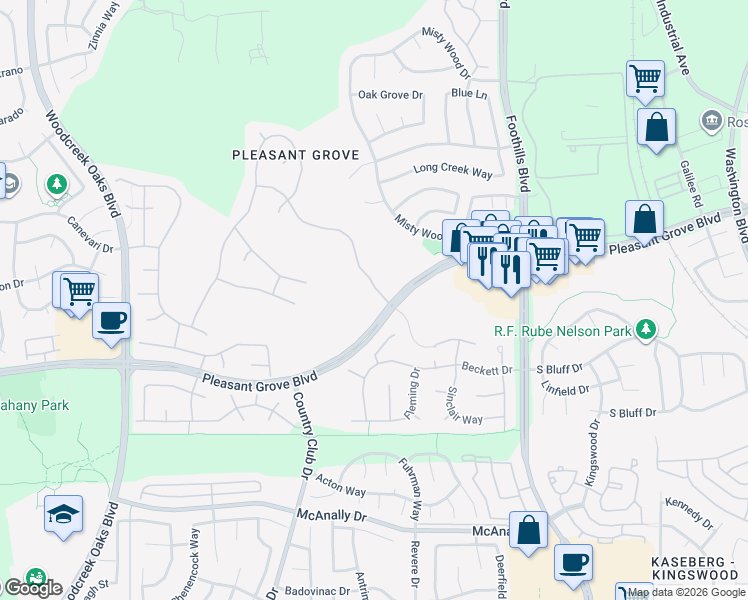map of restaurants, bars, coffee shops, grocery stores, and more near 1609 Laporte Drive in Roseville