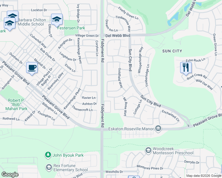 map of restaurants, bars, coffee shops, grocery stores, and more near 5081 Whiteclover Lane in Roseville
