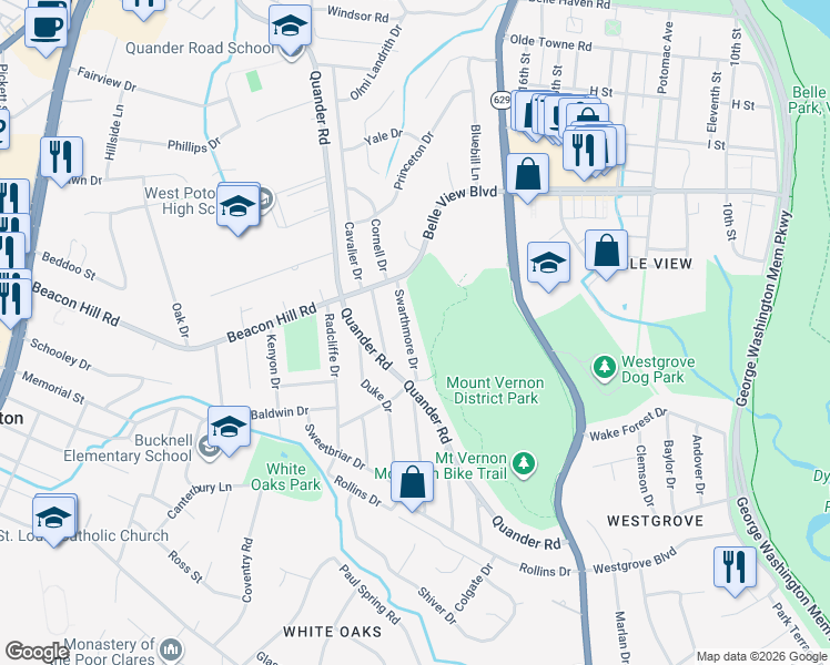 map of restaurants, bars, coffee shops, grocery stores, and more near 101 Independence Avenue Southeast in Washington
