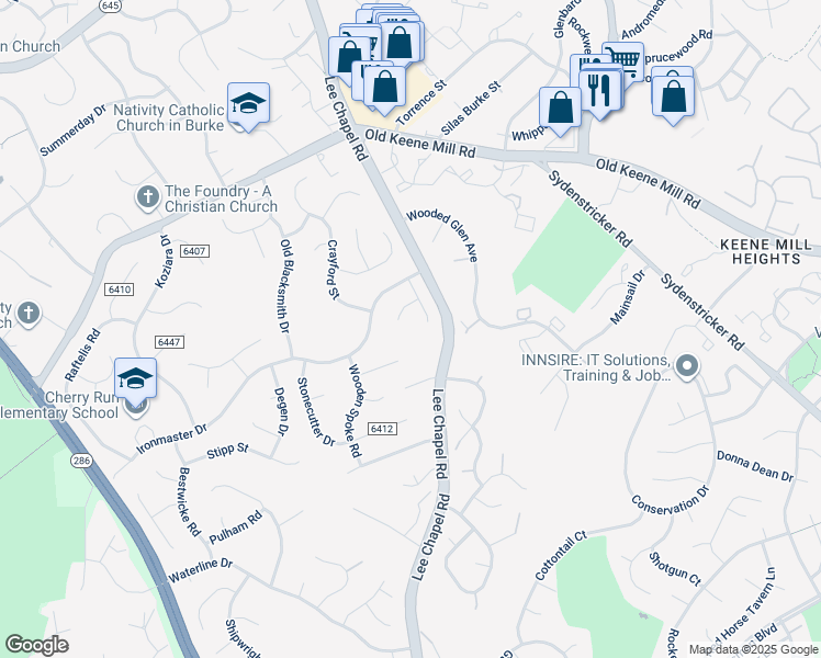 map of restaurants, bars, coffee shops, grocery stores, and more near 9509 Leathersmith Court in Burke