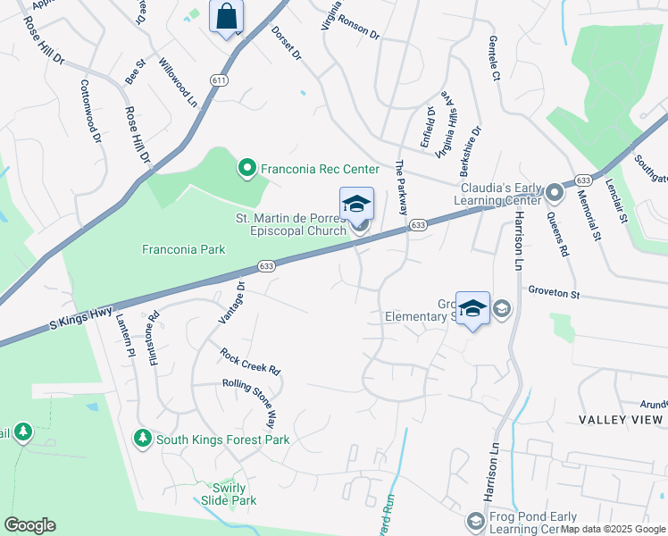 map of restaurants, bars, coffee shops, grocery stores, and more near 4015 Blue Slate Drive in Alexandria