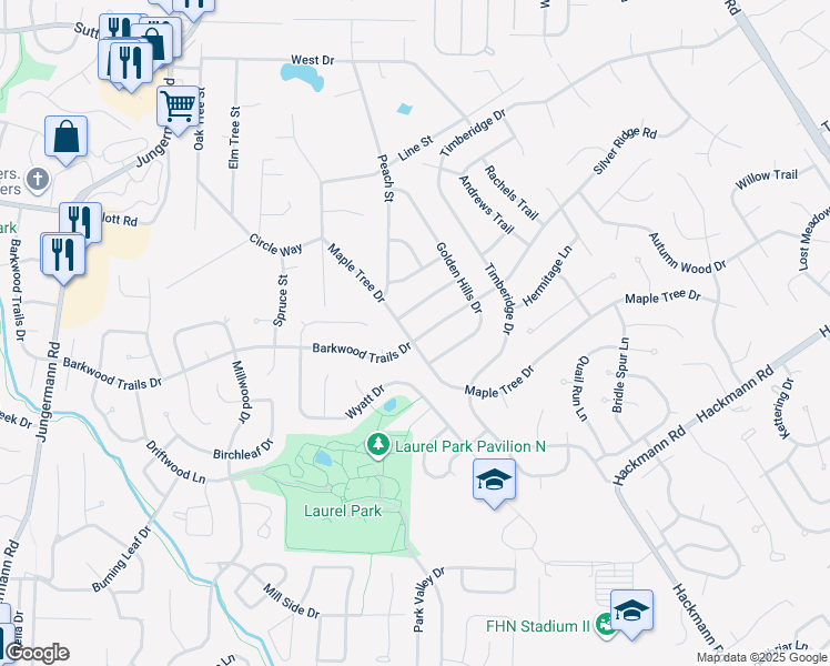 map of restaurants, bars, coffee shops, grocery stores, and more near 3933 Silver Ridge in St. Peters