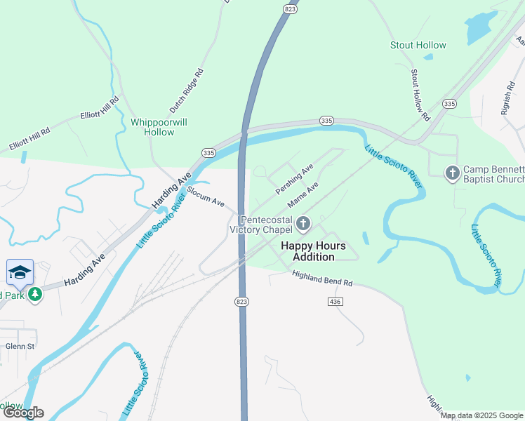 map of restaurants, bars, coffee shops, grocery stores, and more near 1010 Allegheny Hill Road in Wheelersburg