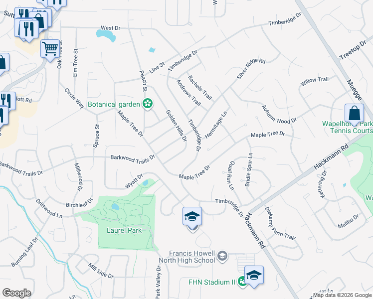 map of restaurants, bars, coffee shops, grocery stores, and more near 3919 Golden Hills in St. Peters