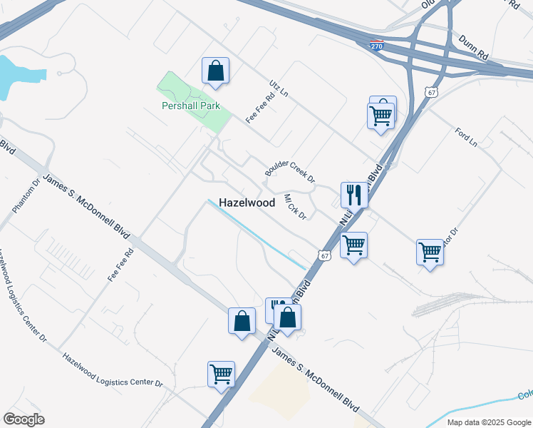 map of restaurants, bars, coffee shops, grocery stores, and more near 240 Chapel Ridge Drive in Hazelwood