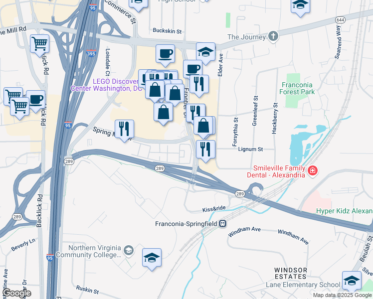 map of restaurants, bars, coffee shops, grocery stores, and more near 6616 Comet Circle in Springfield