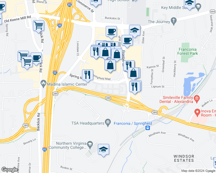 map of restaurants, bars, coffee shops, grocery stores, and more near 6805 Junction Boulevard in Springfield