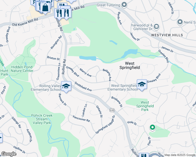 map of restaurants, bars, coffee shops, grocery stores, and more near 6702 Bellamy Ave in Springfield
