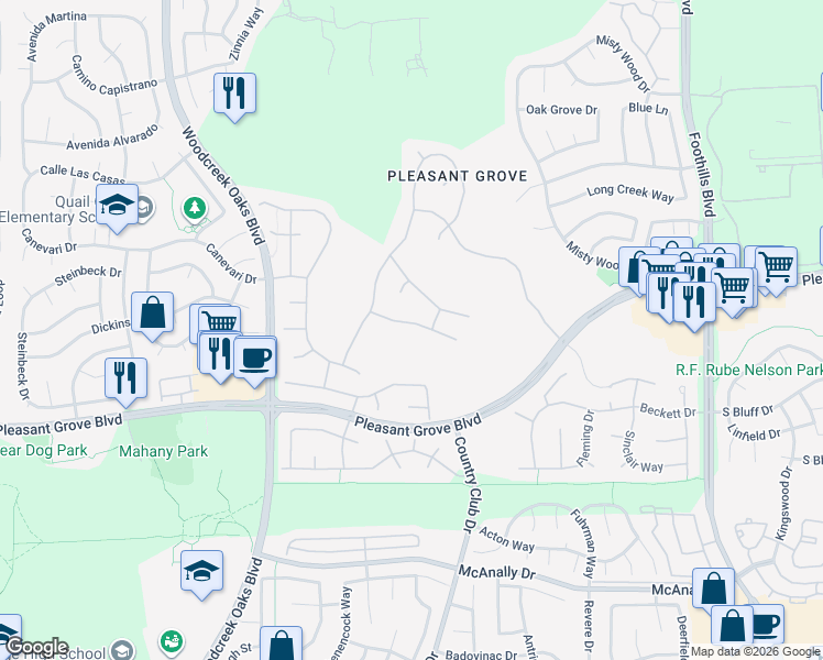map of restaurants, bars, coffee shops, grocery stores, and more near 1516 Mcmindes Drive in Roseville
