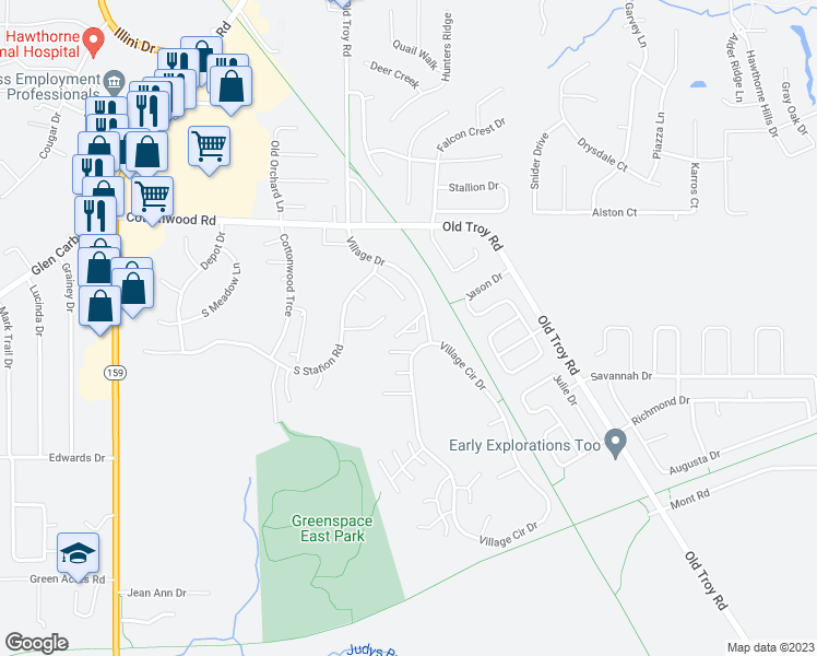 map of restaurants, bars, coffee shops, grocery stores, and more near 1 Heritage Place in Glen Carbon