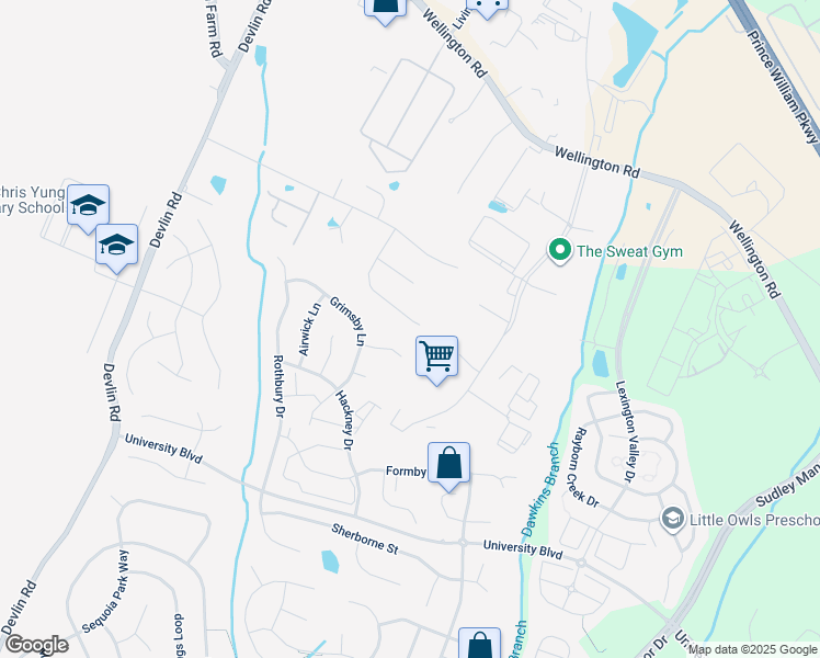 map of restaurants, bars, coffee shops, grocery stores, and more near 8464 Hessian Hill Court in Bristow