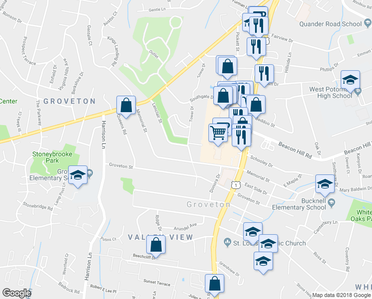 map of restaurants, bars, coffee shops, grocery stores, and more near 6726 Lenclair Street in Alexandria