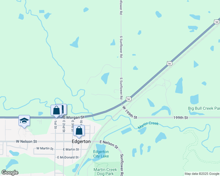 map of restaurants, bars, coffee shops, grocery stores, and more near 19700 South Sunflower Road in Edgerton