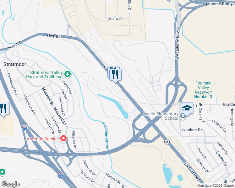 map of restaurants, bars, coffee shops, grocery stores, and more near 3375 Glenarm Drive in Colorado Springs