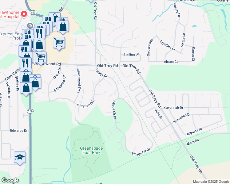 map of restaurants, bars, coffee shops, grocery stores, and more near 18 Heritage Place in Glen Carbon
