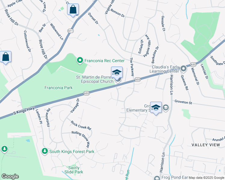 map of restaurants, bars, coffee shops, grocery stores, and more near 4020 Blue Slate Drive in Alexandria