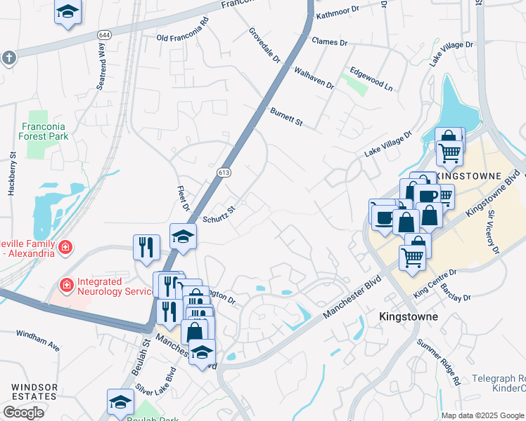 map of restaurants, bars, coffee shops, grocery stores, and more near 6707 Applemint Lane in Alexandria