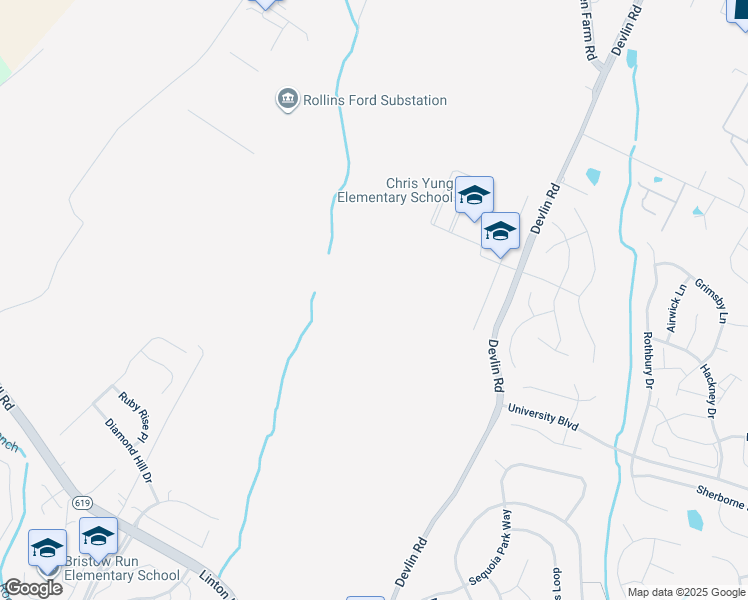 map of restaurants, bars, coffee shops, grocery stores, and more near 8008 Devlin Road in Bristow
