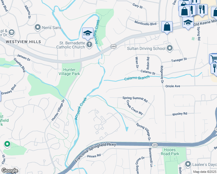 map of restaurants, bars, coffee shops, grocery stores, and more near 7509 Oriole Avenue in Springfield