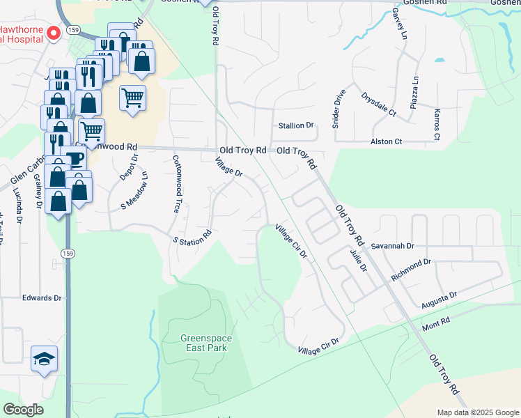 map of restaurants, bars, coffee shops, grocery stores, and more near 16 Heritage Place in Glen Carbon