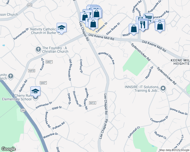 map of restaurants, bars, coffee shops, grocery stores, and more near 9506 Leathersmith Court in Burke
