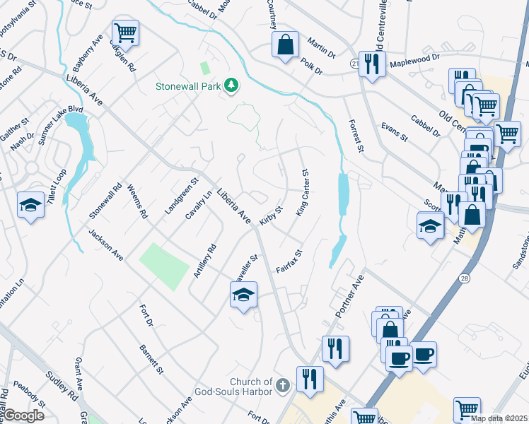 map of restaurants, bars, coffee shops, grocery stores, and more near 8494 Saddle Court in Manassas