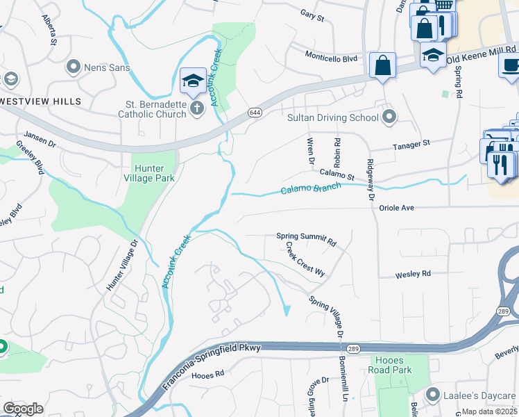 map of restaurants, bars, coffee shops, grocery stores, and more near 7505 Oriole Avenue in Springfield