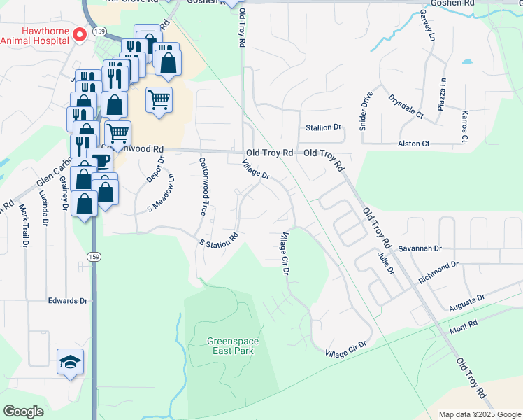 map of restaurants, bars, coffee shops, grocery stores, and more near 530 Trails End in Glen Carbon