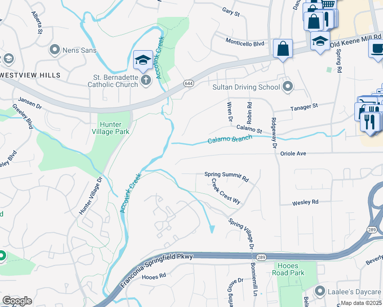 map of restaurants, bars, coffee shops, grocery stores, and more near 7505 Oriole Avenue in Springfield