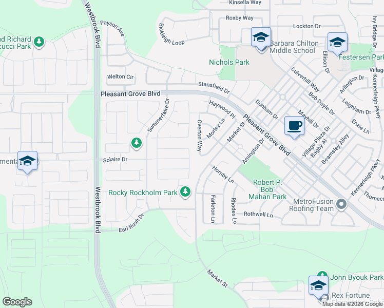 map of restaurants, bars, coffee shops, grocery stores, and more near 3105 Overton Way in Roseville