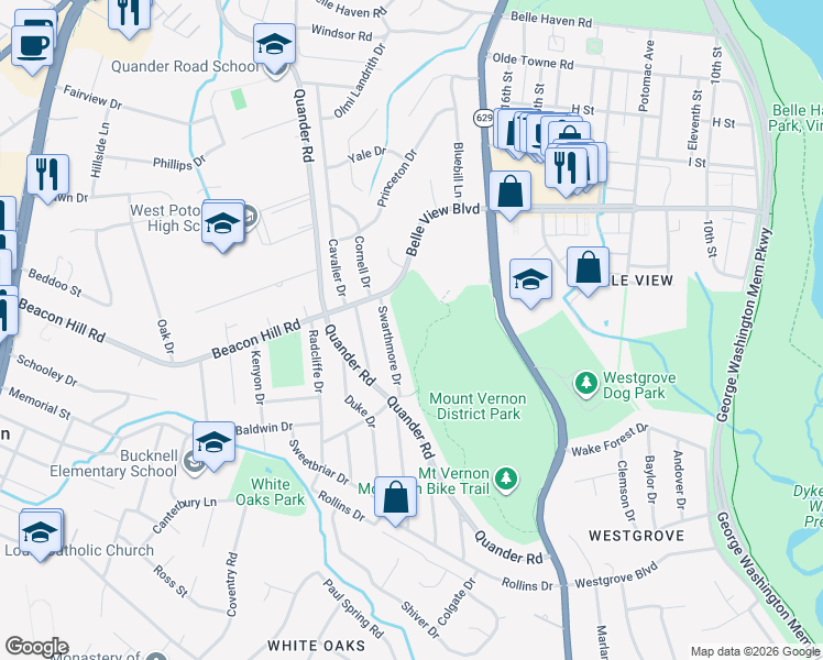 map of restaurants, bars, coffee shops, grocery stores, and more near in Fairfax County