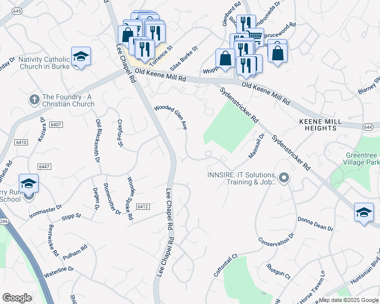 map of restaurants, bars, coffee shops, grocery stores, and more near 9416 Wooded Glen Avenue in Burke
